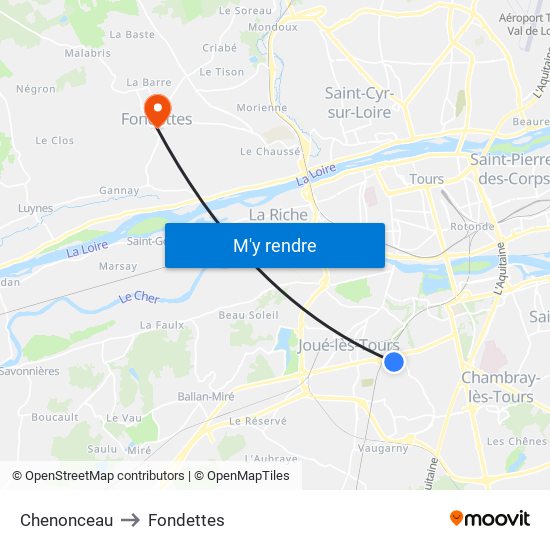 Chenonceau to Fondettes map