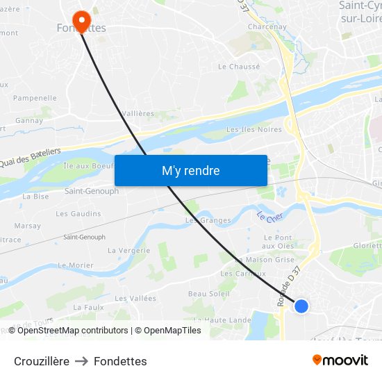 Crouzillère to Fondettes map