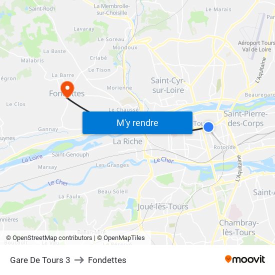 Gare De Tours (Station 5) to Fondettes map