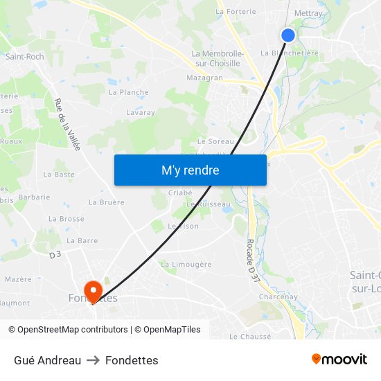 Gué Andreau to Fondettes map