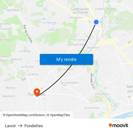 Lavoir to Fondettes map