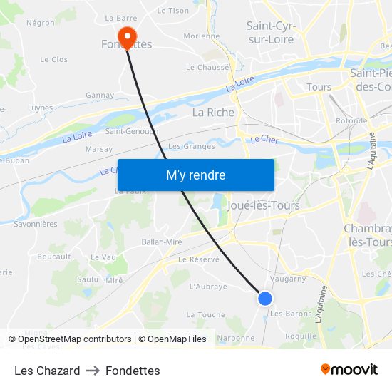 Les Chazard to Fondettes map
