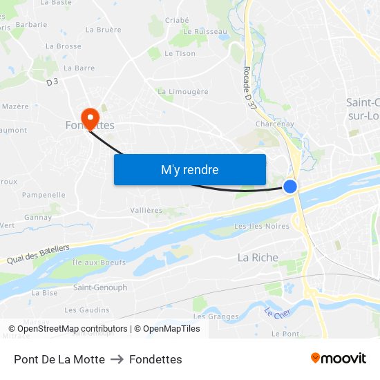 Pont De La Motte to Fondettes map