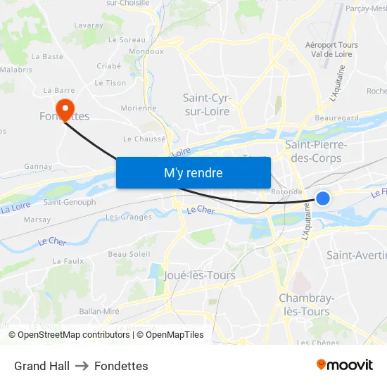 Grand Hall to Fondettes map