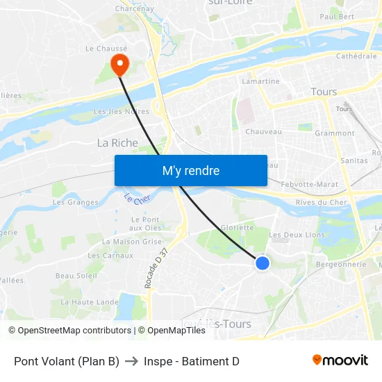 Pont Volant (Plan B) to Inspe - Batiment D map