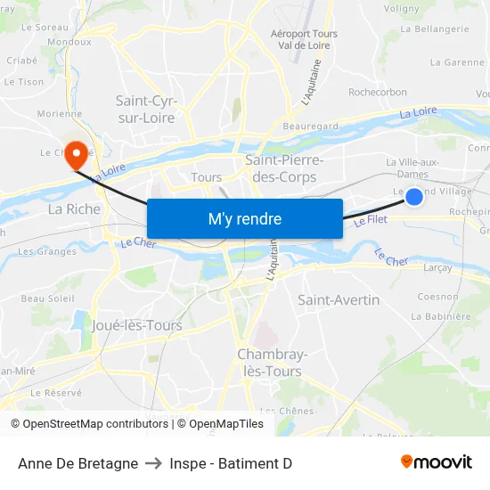 Anne De Bretagne to Inspe - Batiment D map