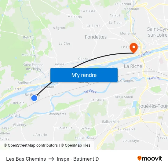 Les Bas Chemins to Inspe - Batiment D map