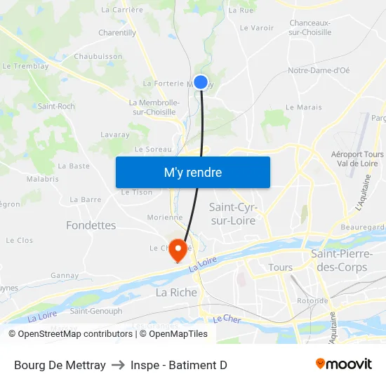 Bourg De Mettray to Inspe - Batiment D map