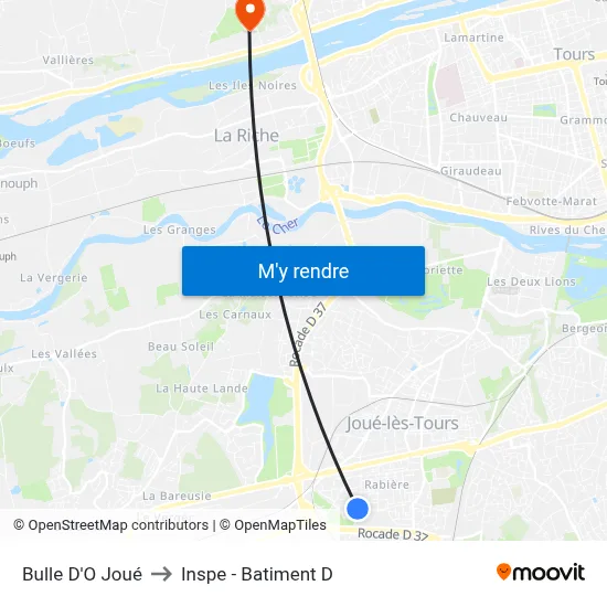 Bulle D'O Joué to Inspe - Batiment D map