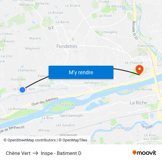 Chêne Vert to Inspe - Batiment D map