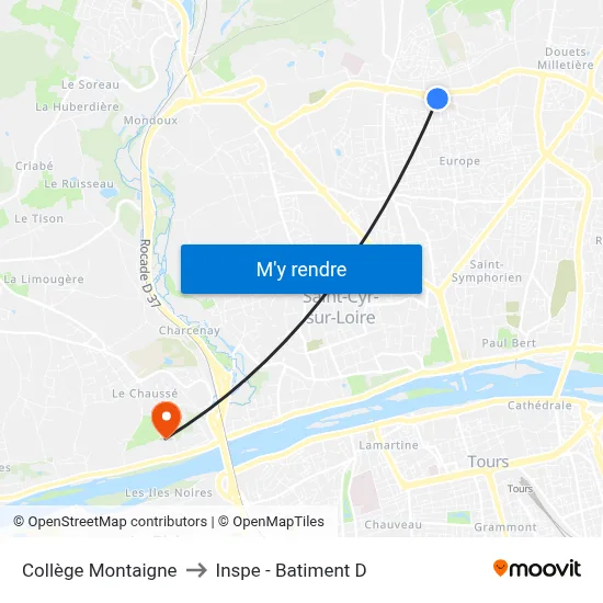 Collège Montaigne to Inspe - Batiment D map