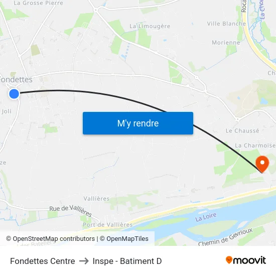 Fondettes Centre to Inspe - Batiment D map