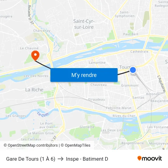 Gare De Tours (1 À 6) to Inspe - Batiment D map