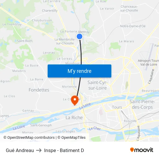 Gué Andreau to Inspe - Batiment D map