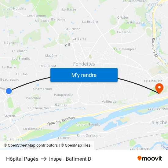 Hôpital Pagès to Inspe - Batiment D map