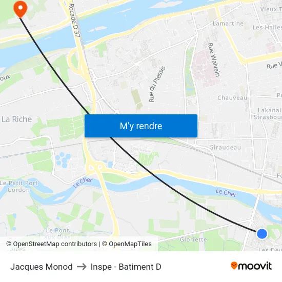 Jacques Monod to Inspe - Batiment D map