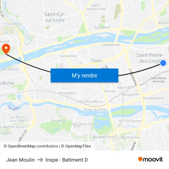 Jean Moulin to Inspe - Batiment D map