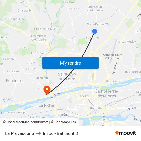 La Prévauderie to Inspe - Batiment D map