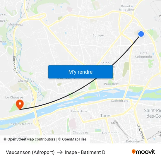 Vaucanson (Aéroport) to Inspe - Batiment D map