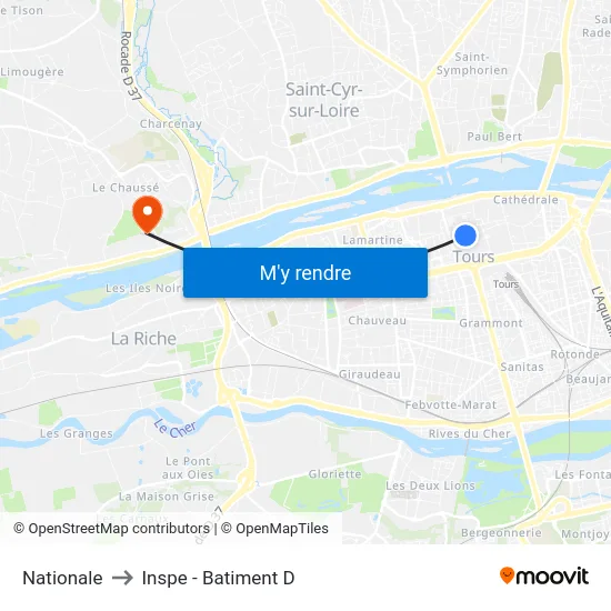 Nationale to Inspe - Batiment D map