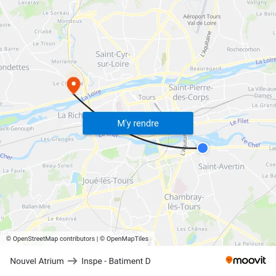 Nouvel Atrium to Inspe - Batiment D map