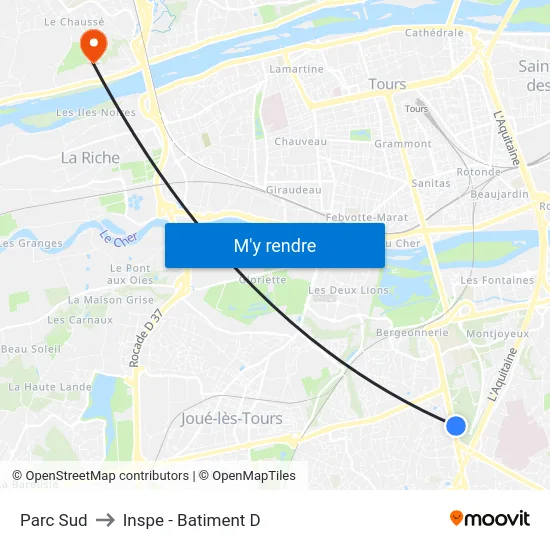 Parc Sud to Inspe - Batiment D map