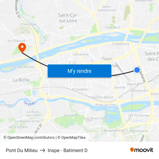 Pont Du Milieu to Inspe - Batiment D map