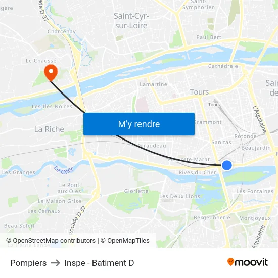 Pompiers to Inspe - Batiment D map