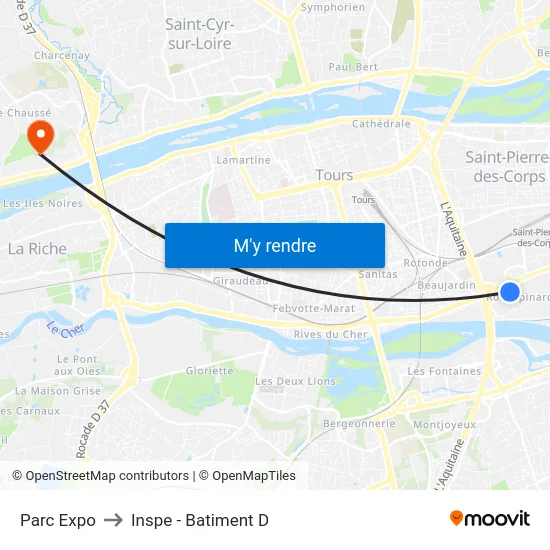Parc Expo to Inspe - Batiment D map