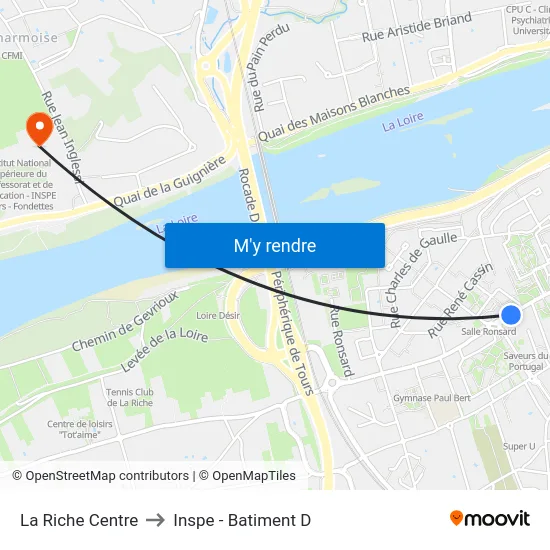 La Riche Centre to Inspe - Batiment D map
