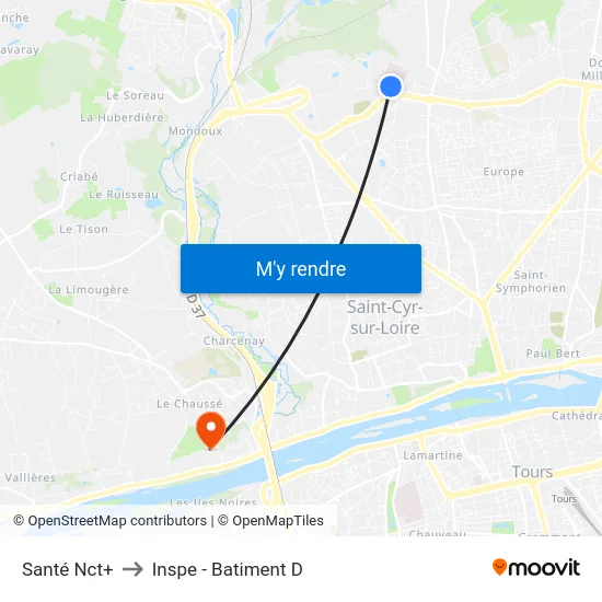 Santé Nct+ to Inspe - Batiment D map