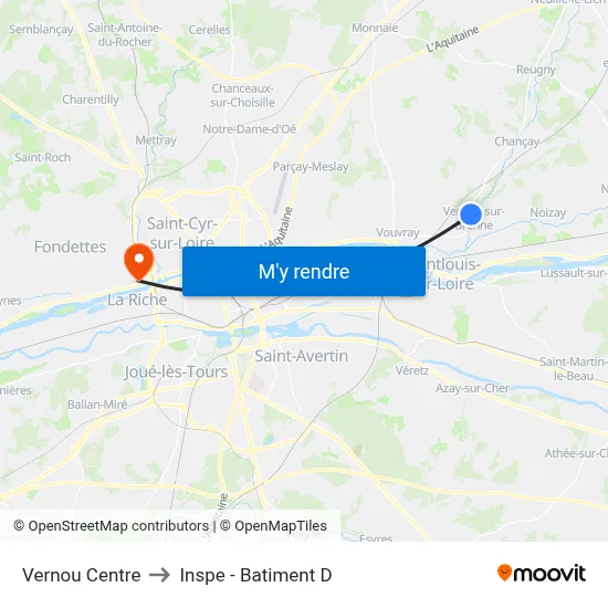 Vernou Centre to Inspe - Batiment D map