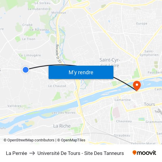 La Perrée to Université De Tours - Site Des Tanneurs map