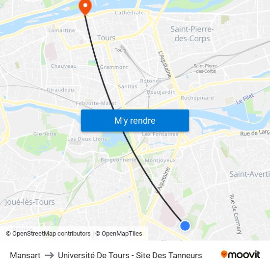 Mansart to Université De Tours - Site Des Tanneurs map