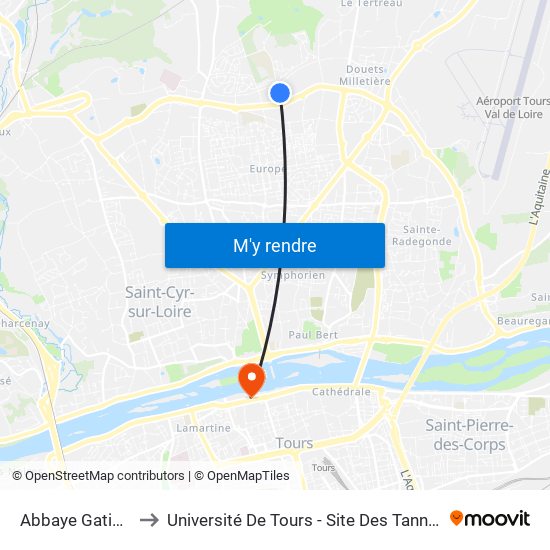 Abbaye Gatines to Université De Tours - Site Des Tanneurs map