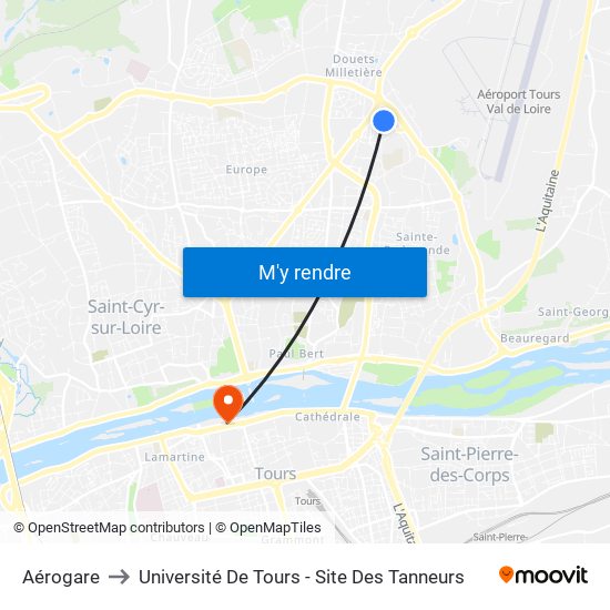 Aérogare to Université De Tours - Site Des Tanneurs map