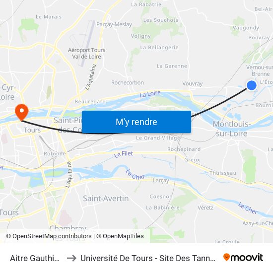 Aitre Gauthiers to Université De Tours - Site Des Tanneurs map