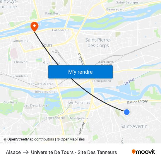 Alsace to Université De Tours - Site Des Tanneurs map
