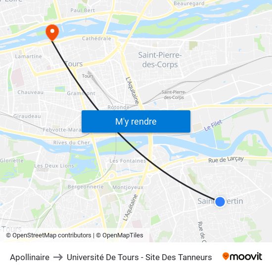 Apollinaire to Université De Tours - Site Des Tanneurs map