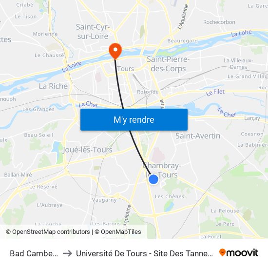 Bad Camberg to Université De Tours - Site Des Tanneurs map
