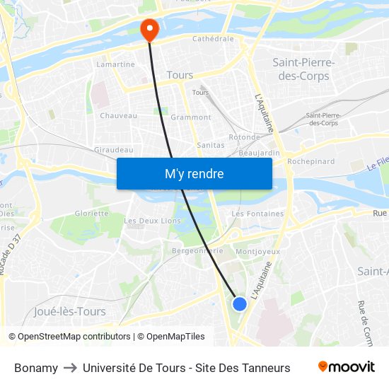 Bonamy to Université De Tours - Site Des Tanneurs map