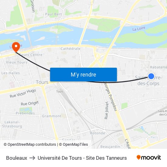 Bouleaux to Université De Tours - Site Des Tanneurs map