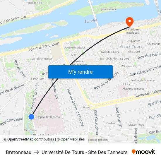 Bretonneau to Université De Tours - Site Des Tanneurs map