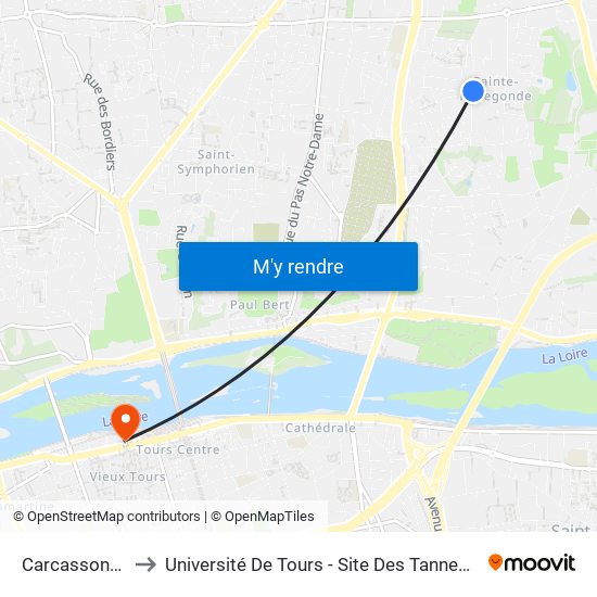 Carcassonne to Université De Tours - Site Des Tanneurs map