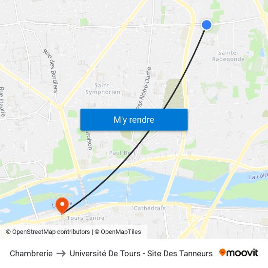 Chambrerie to Université De Tours - Site Des Tanneurs map