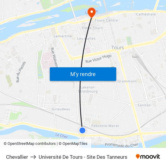 Chevallier to Université De Tours - Site Des Tanneurs map