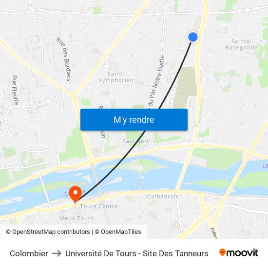 Colombier to Université De Tours - Site Des Tanneurs map