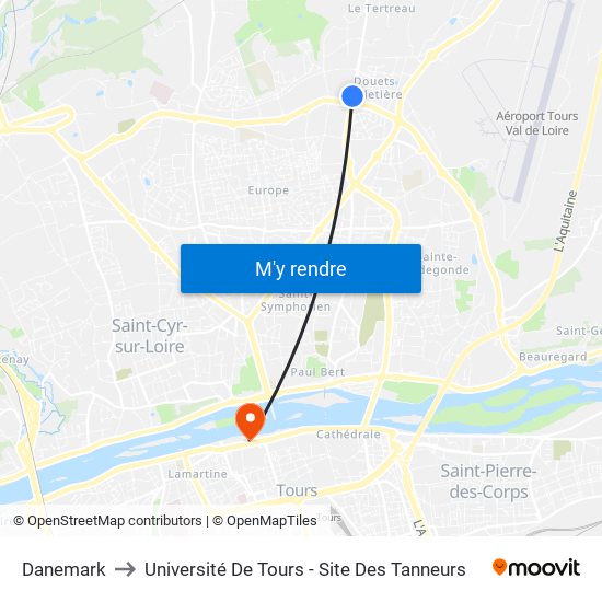 Danemark to Université De Tours - Site Des Tanneurs map