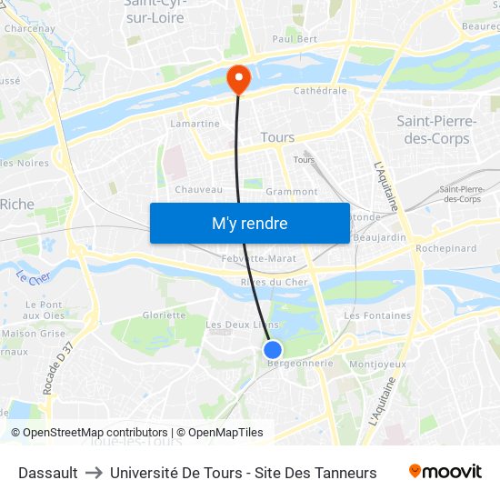 Dassault to Université De Tours - Site Des Tanneurs map
