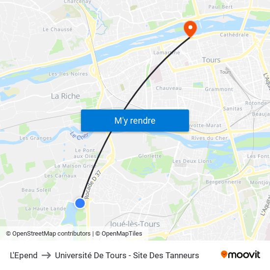 L'Epend to Université De Tours - Site Des Tanneurs map